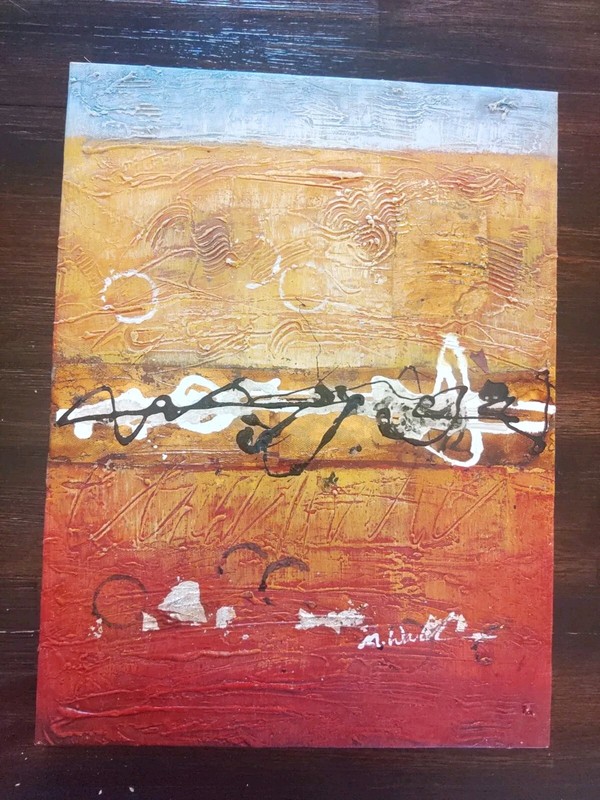 Mid Century Modern Style Abstract Mixed Media Expressionist Oil Painting Unknown