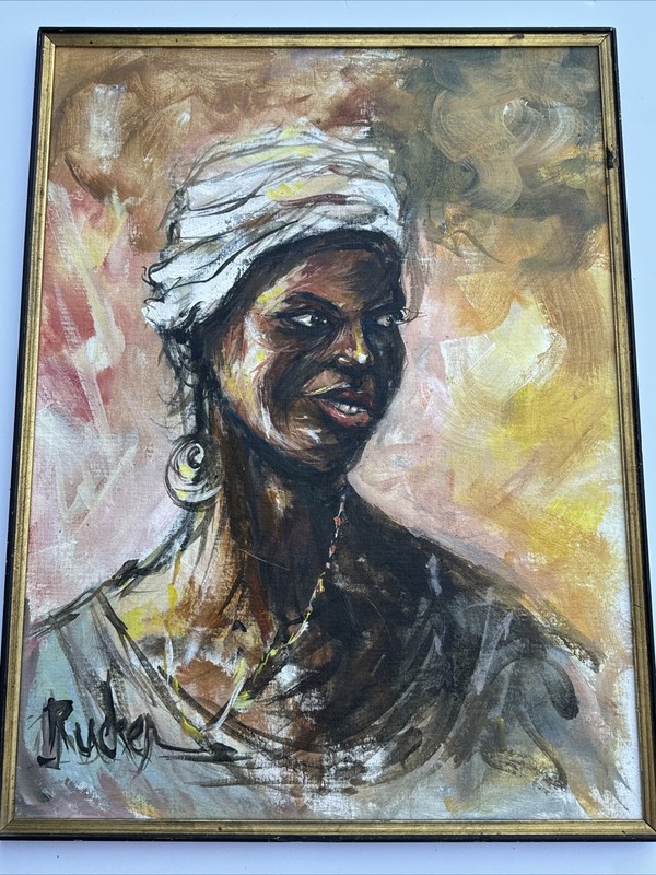 ROBERT RUCKER PAINTING BLACK PORTRAIT LISTED FAMOUS LOUISIANA WOMAN MID CENTURY gallery