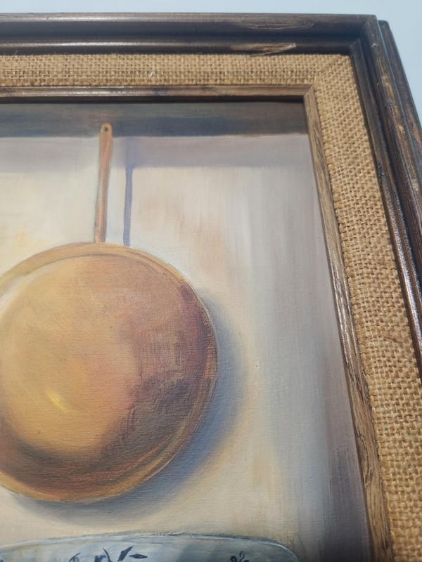 Framed Still Life Painting Copper Cookware Kitchen Wall Art Rustic Farmhouse gallery