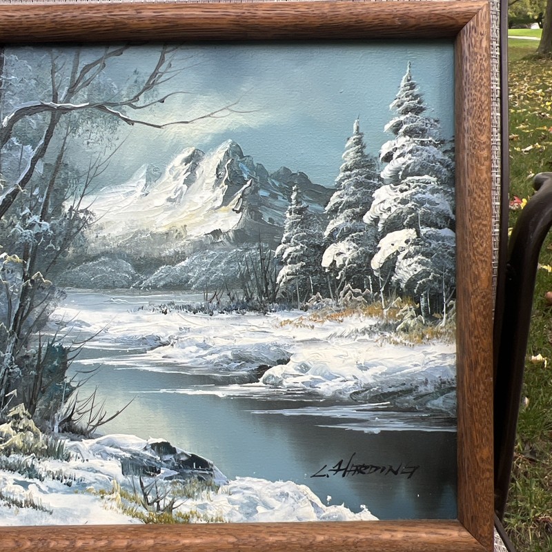 John L. Harding Original Art Nature Snowy Winter Water Scene Signed Framed 17x13 gallery