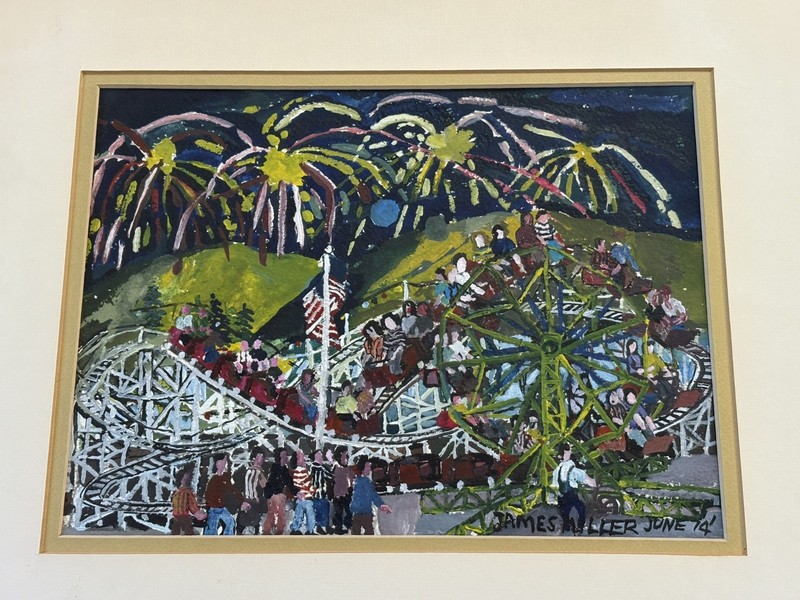 James Miller Jim Washington Original Painting Roller Coaster Fireworks Town Fair