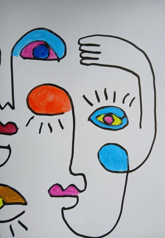 Minimalist/Abstract 9 x 12 Two Friends Signed Colorful Hand Made Art Painting gallery