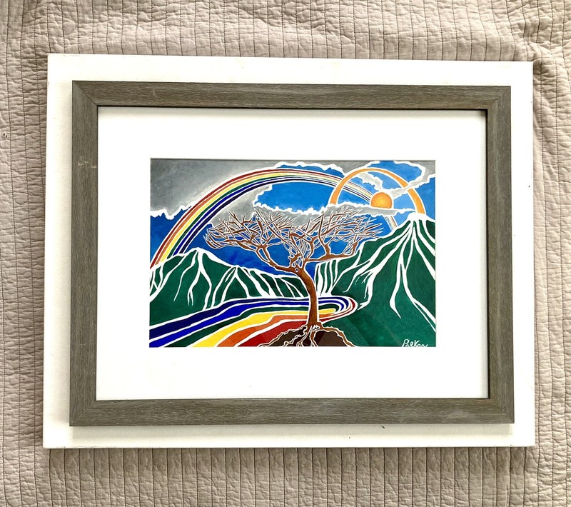 Original Acrylic On Paper, Custom Glass Frame 20.5” x 26.5”