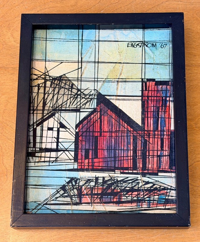 1967 Magnus Engstrom Listed Sweden Cubist Abstract Art Oil Painting Vtg Rare Mcm gallery