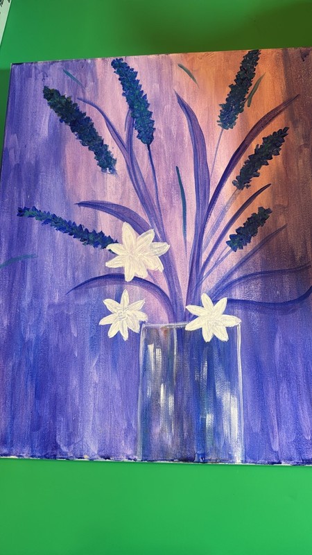 Original Acrylic Floral Still Life Painting Lavender Purple Flowers Canvas 16×20