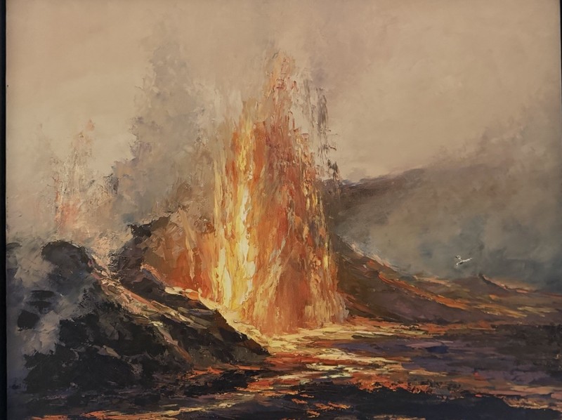 Ed Furuike Original Volcano Eruption Lava Oil Painting Kilauea Fire Hawaii Art