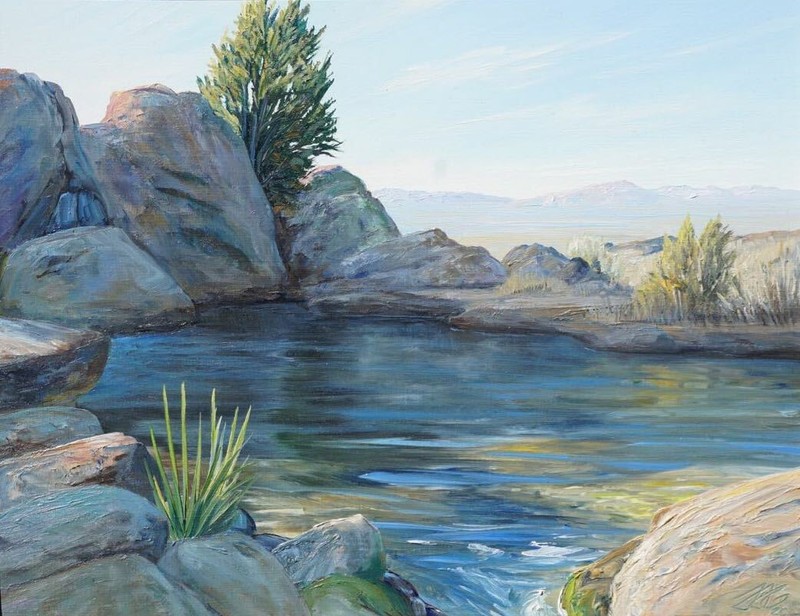 ORIGINAL WESTERN, SOUTHWESTERN, CALIFORNIA DESERT OASIS LANDSCAPE PAINTING ART