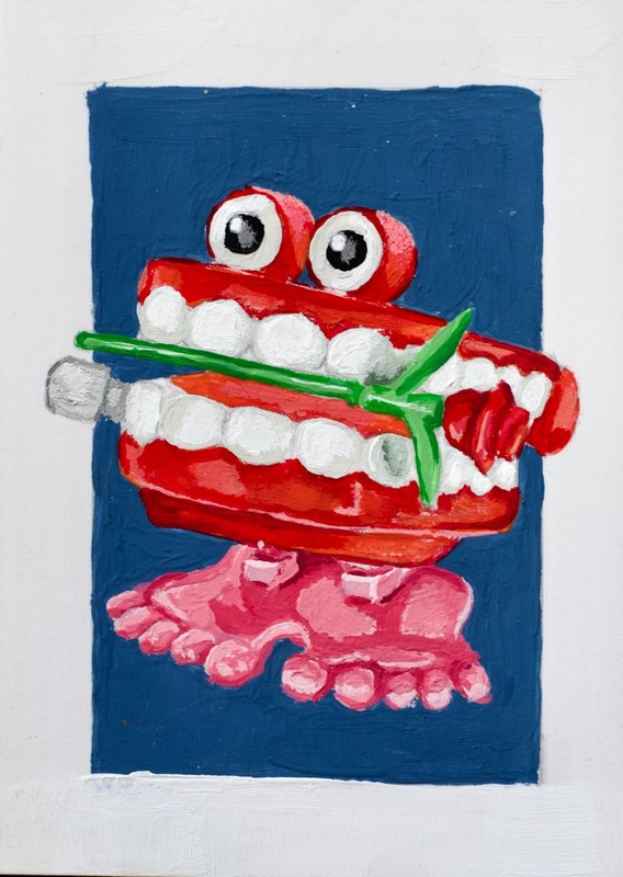 ACEO Original Tradeable Art Card Teeth Toy Painting