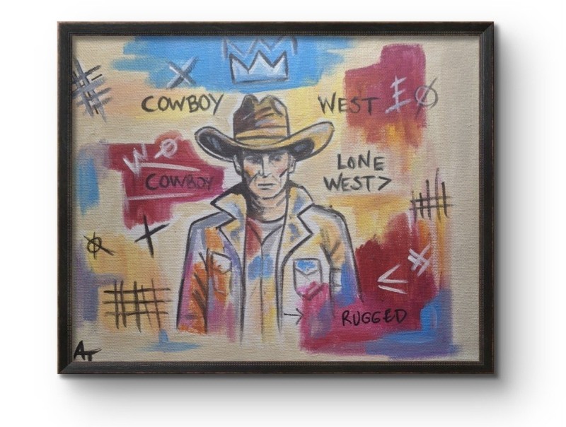 Original Signed 8×10 Cowboy Canvas Wall Art Vibrant Neo-Expressionist Acrylic
