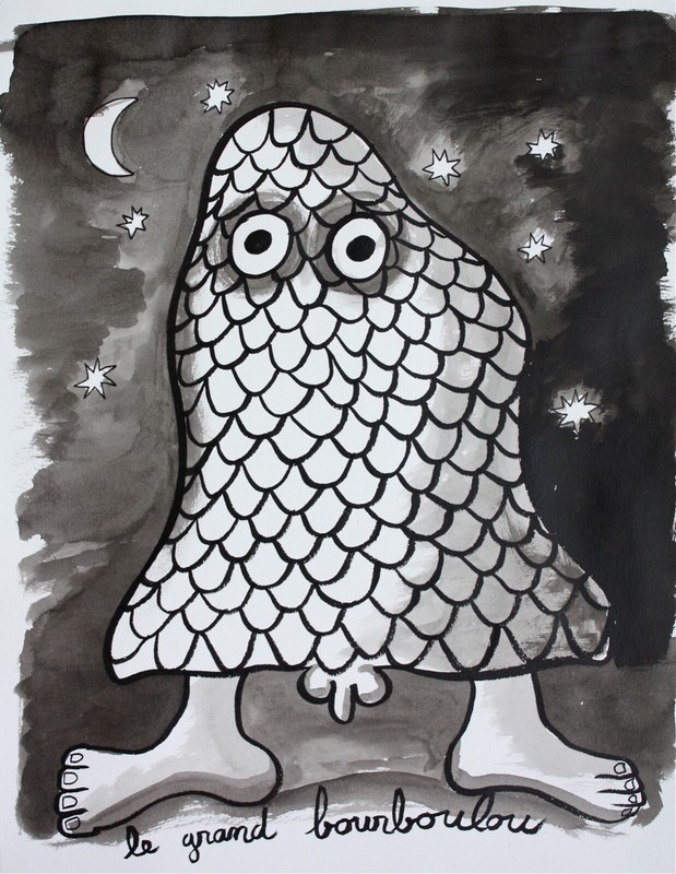 Original drawing The Great Bourboulou ink on paper outsider art folk art