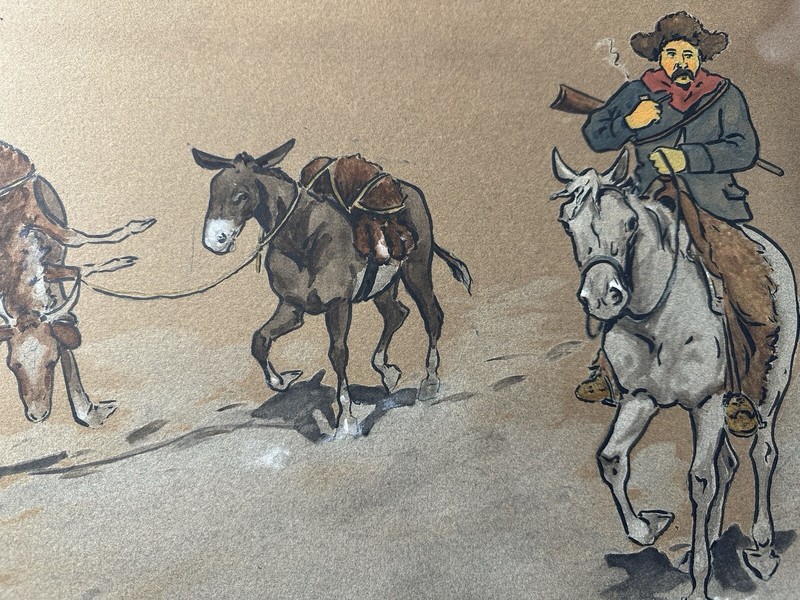 S. MORGAN BRYAN 4) Western Cowboys & Indians Horseback Paintings On Board Ink TX gallery