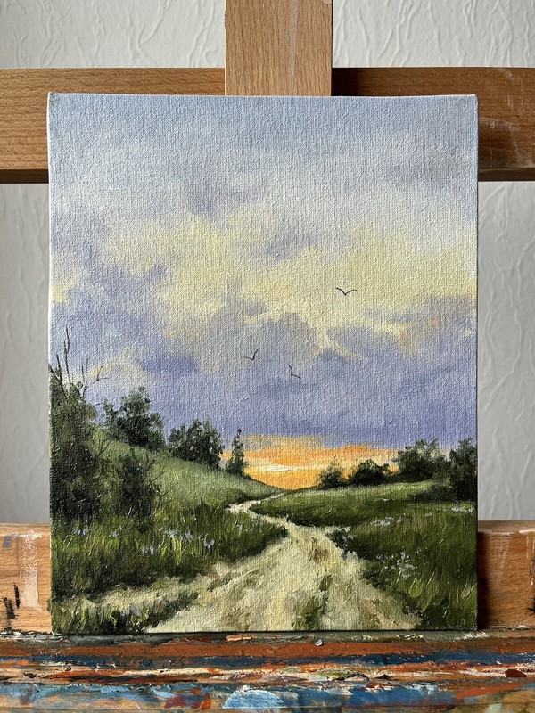 Landscape original oil painting 10×8 in (25×20 cm) Realistic field art