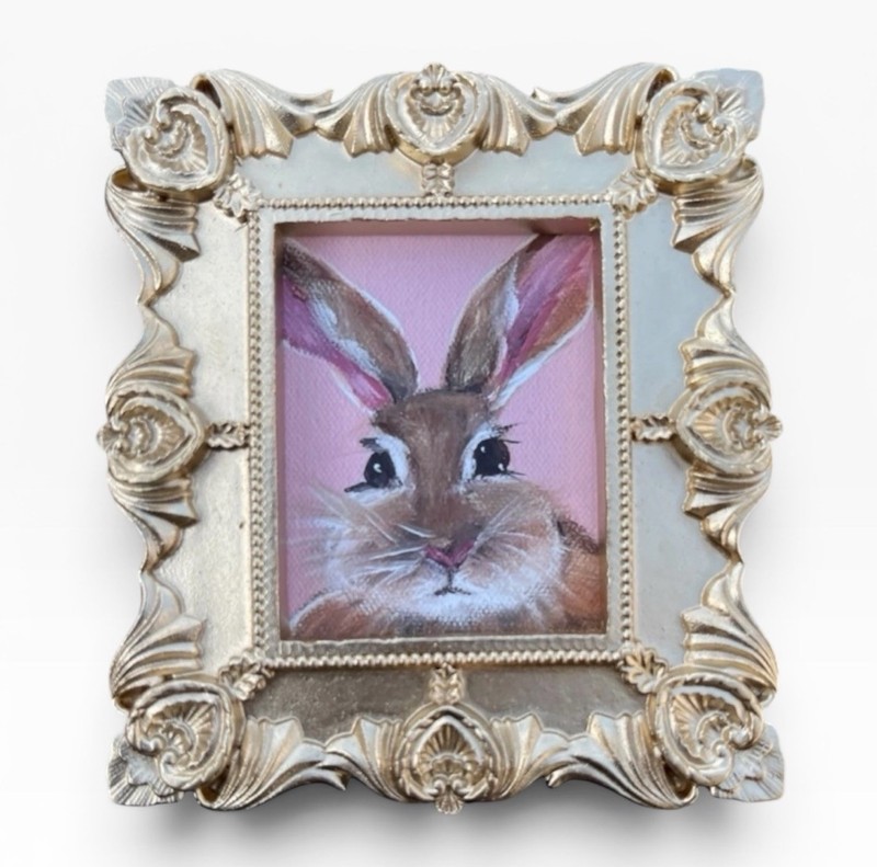 Bunny Rabbit mini watercolor animal print • vintage ornate frame