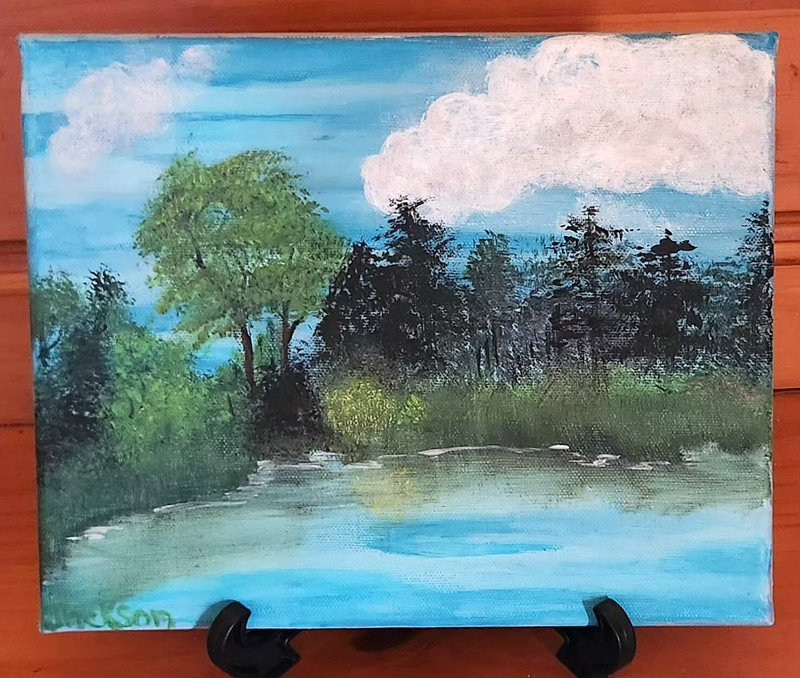 Original Acrylic 10×8 inch Canvas Landscape Trees Water Painting Signed