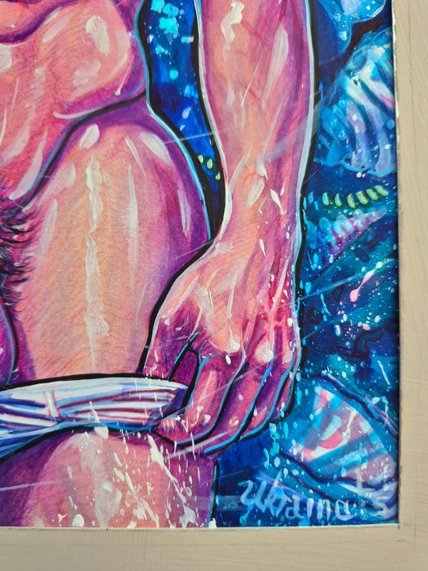 Original Male Figure Painting LGBTQ Art Ocean Fantasy Man Watercolor A4 Handmade gallery