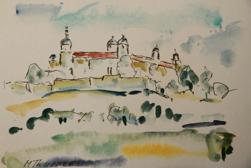 Original watercolor fortress Marienberg Würzburg signed Maria Thurner *** 21 x 15 cm