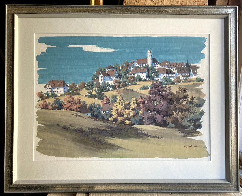Heimerl Signed °South German Church on the Slope °Who Knows the Place? Landscape