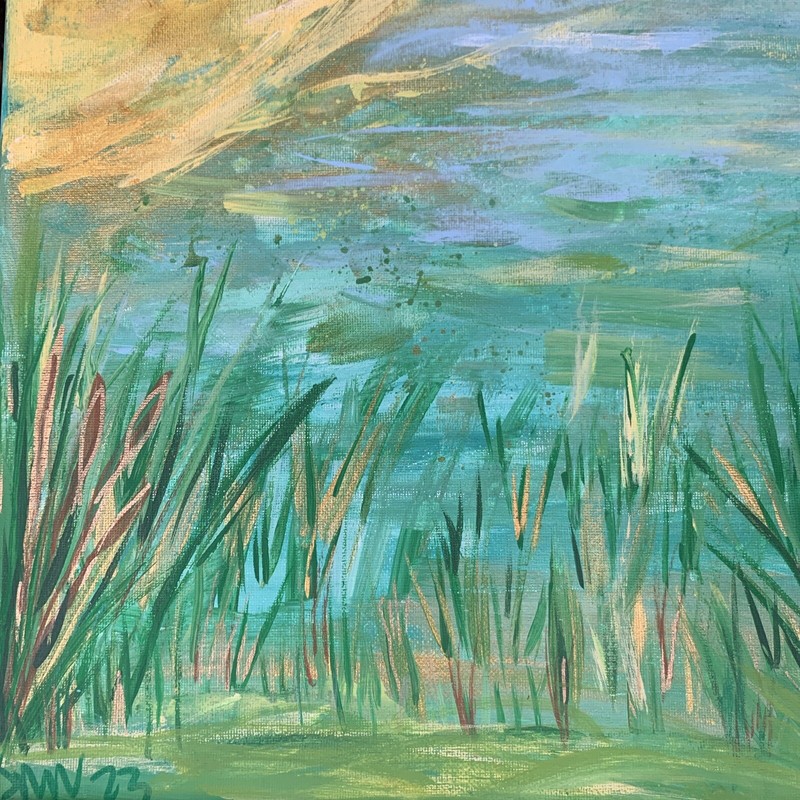 Abstract Beach Painting On Staple Back Canvas Landscape Moody Virgo 12×12