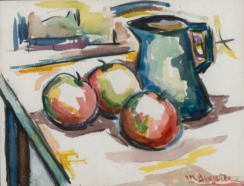 Fruit & Pitcher 8″ x 10 1/4″ Watercolor Painting-1960s-Maxim Bugzester