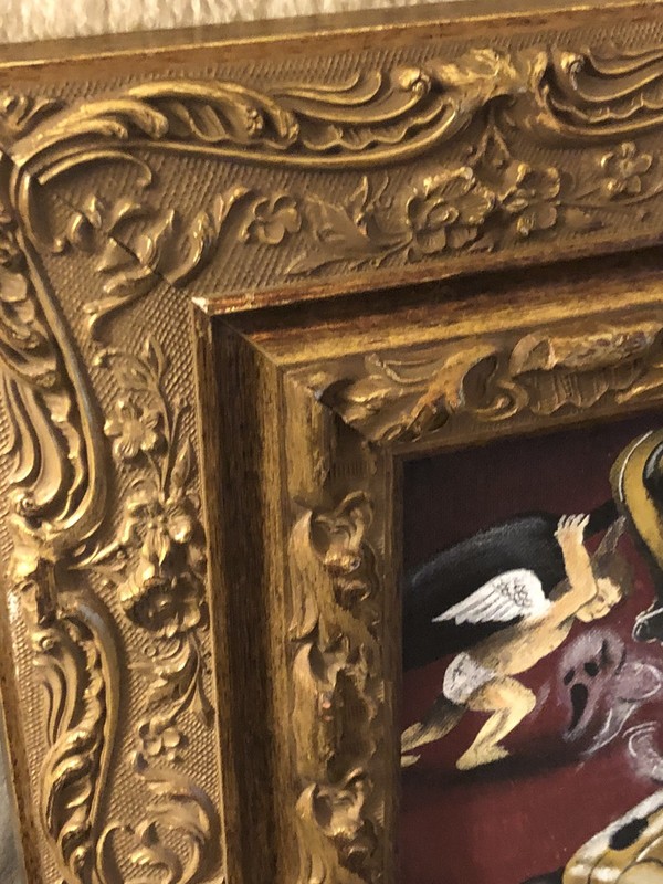 🔥Original Renaissance Cherubs Vintage Tattoo Machine Painting With Ornate Frame gallery