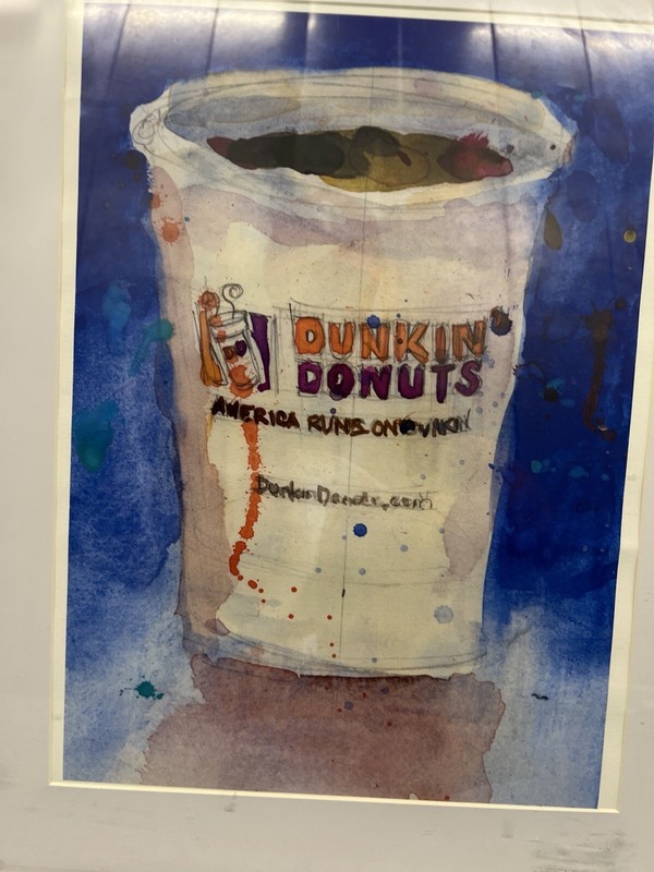 Framed Dunkin Donuts Water Color Paining, Dunkie Junkie art