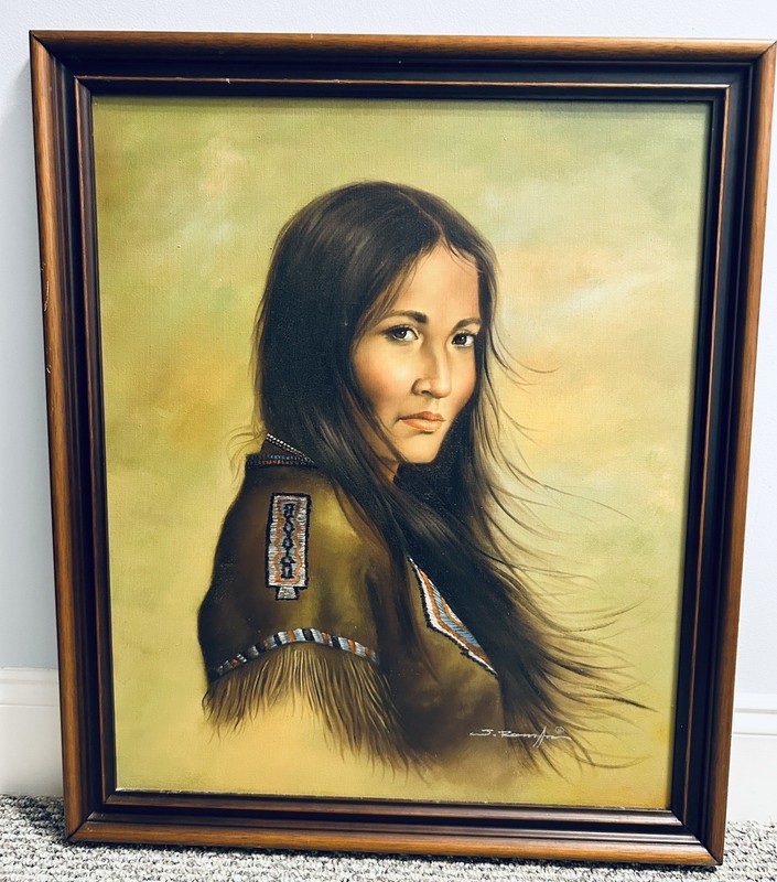 Exceptional-J Roman (Original) Oil Painting Of a Beautiful Native American Woman