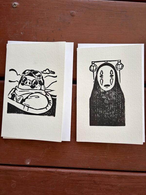 Original Studio Ghibli Greeting Cards 2 Print By Alannah Dyer- 4x6 in. Lino Cut gallery