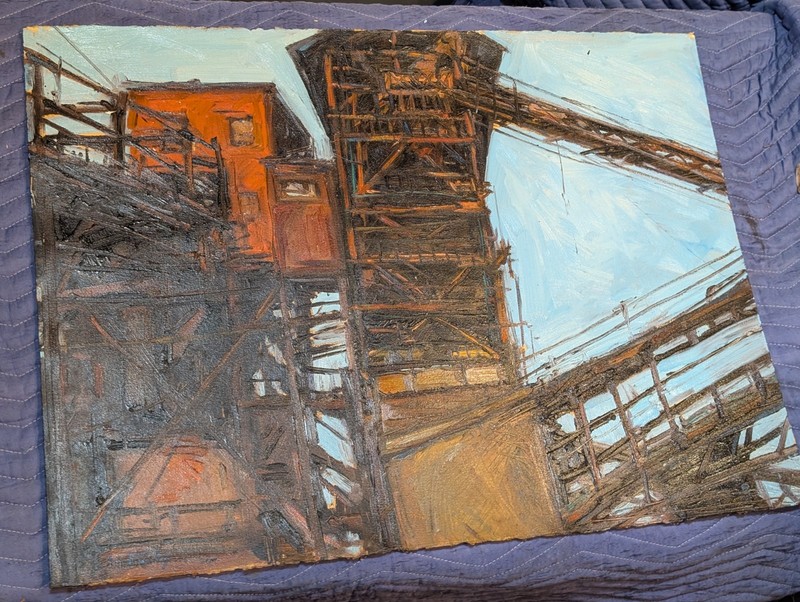 Michael McGinley Industrial Brutalist Impressionist Painting 22" x 30" Factory gallery