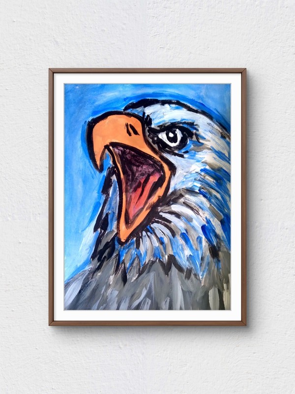 Original Eagle 9×12 Impressionist Acrylic Painting Signed Gray Blue Paper Art