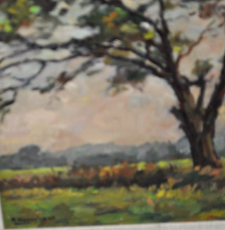 Antique Oil on Canvas French 1947 Landscape Impressionist Framed 24x27 Signed gallery