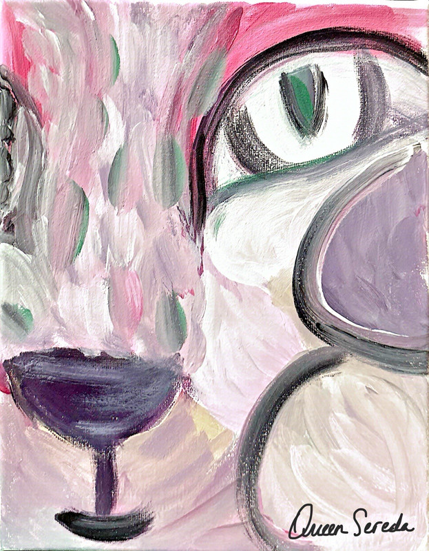 original painting whimsical pet animal closeup cat face 8X10 fine art home decor