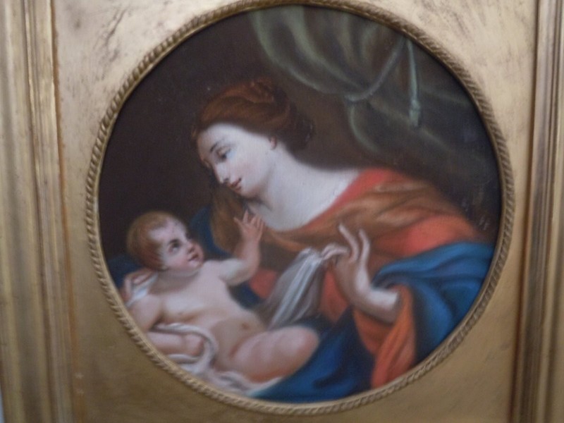 Antique Rare Pastel on Paper Painting Virgin & Child French School Late 18th C