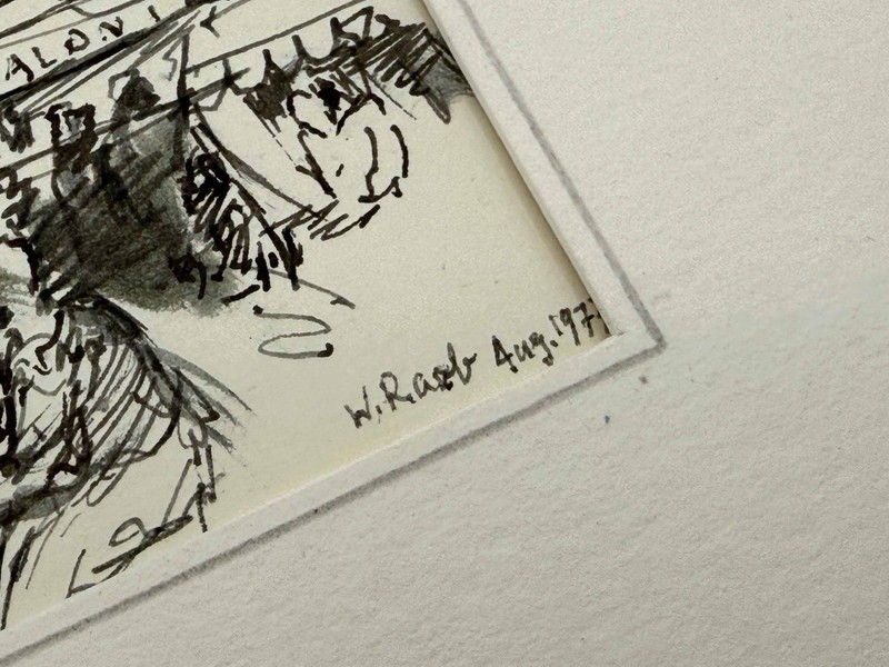 Wilhelm Raab drawing sketch from Aug. 1977 Original Antique 13x16cm Art gallery