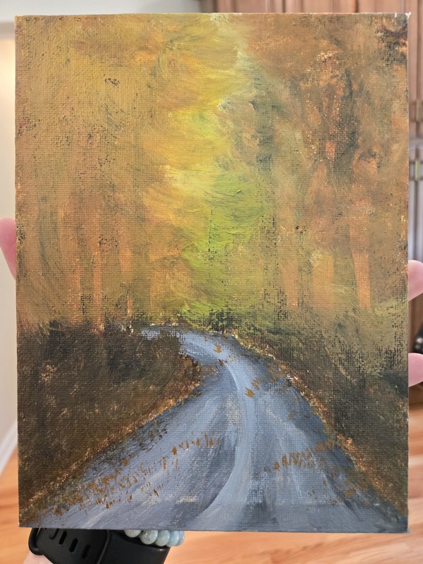 Small Original Painting Fall Path Trees Scene Impressionist Unframed gallery