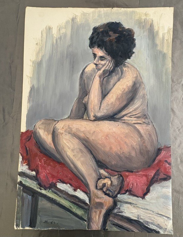 1964 Jean Perret. Female Nude. Original Oil on Heavy Paper. French School. gallery
