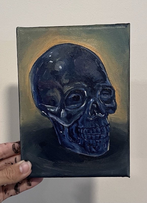 Skull Painting, Alli Cat Artistry, Acrylic On Canvas, Goth Aesthetic Art