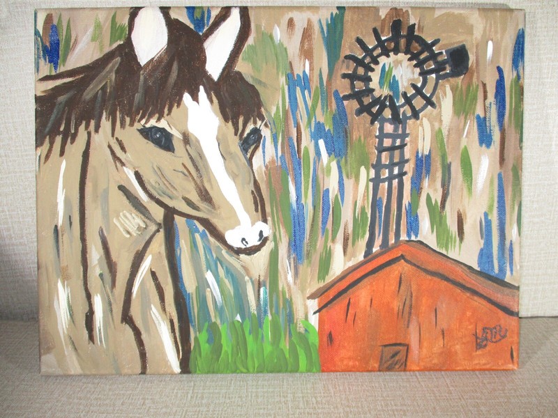 The Horse Barn Painting LM Original Handpainted 12″x16″ Canvas Acrylic 1 of 1