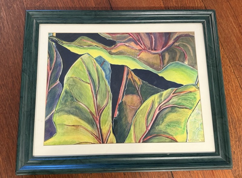 A. O’Hara Botanical Mixed Media Painting 1986 – Tropical Leaves – Framed