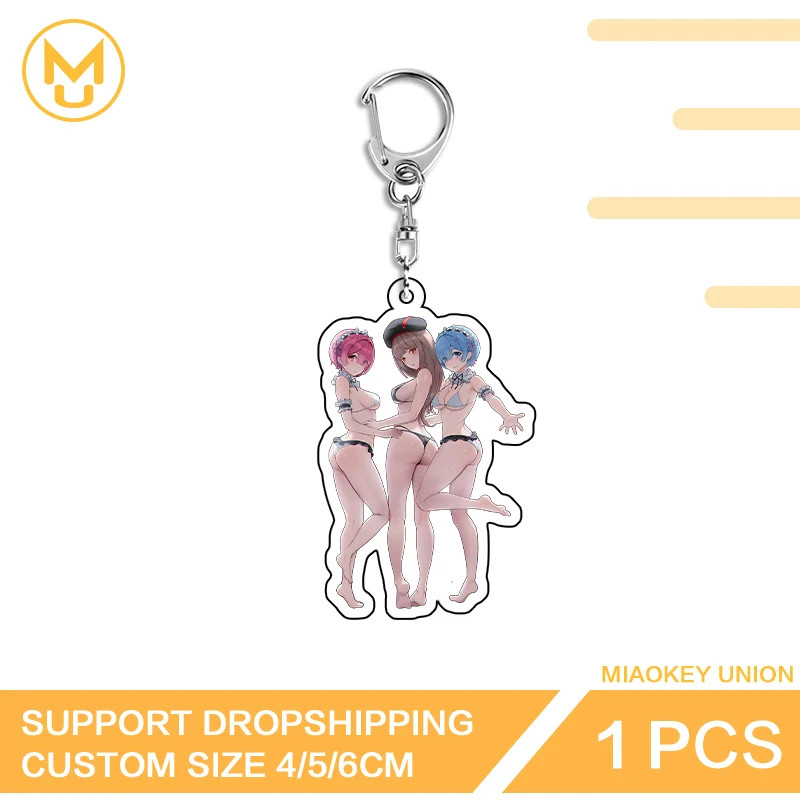 Ram Seductive Bikini Girls Catching Creative Edgy Double Sided Acrylic Keyring