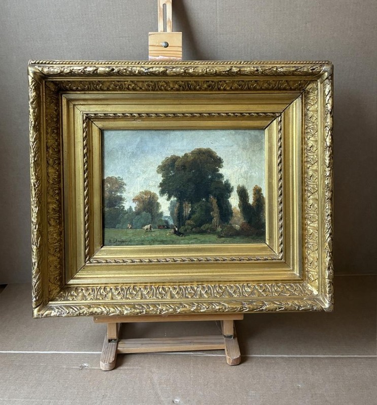 Impressive French Master oil. Pastoral Landscape by A. Drujon.1840. COA. gallery