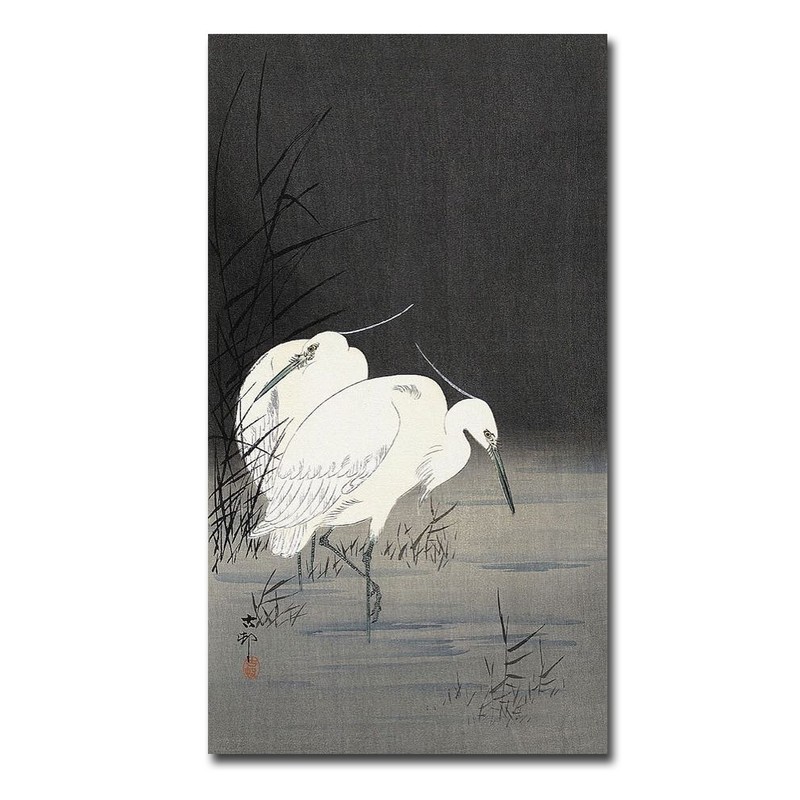 Two Egrets in the Reeds by Koson Gallery-Wrapped Canvas Giclee Art (36 x 20 in)