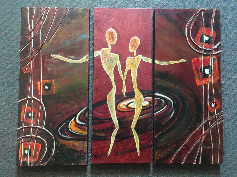 Original modern Painting triptych Abstract love Free Spirit Dance sgnd Naiha
