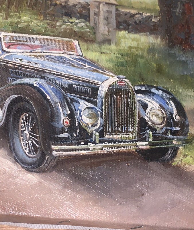 VTG Original Signed Velasquez Bugatti Type 57C Cabriolet Car 8”T 10”W Canvas gallery