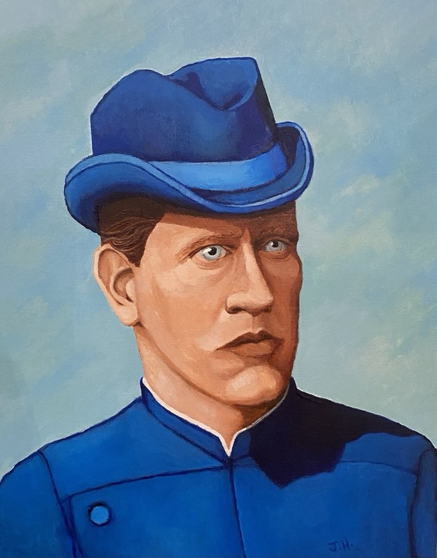Acrylic Painting Portrait 11 X 14 Panel Framed Blue Man Contemporary Original gallery