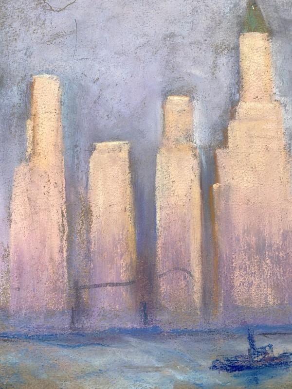 Original Vintage Unsigned Pastel Cityscape on Paper Mid Century Modern Style gallery