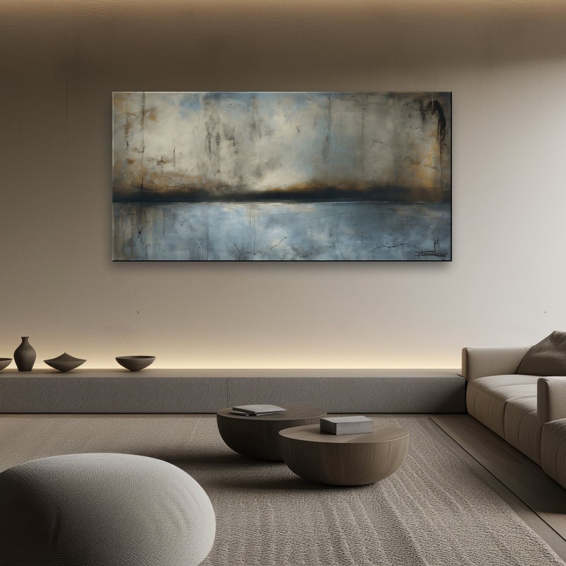 Blue Abstract Modern Canvas Painting, Ready to hang, 60 x 30 inch