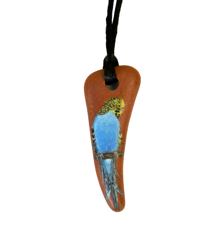 Blue Budgerigar Hand Painted on a Terracotta Tile Pendant/Decoration