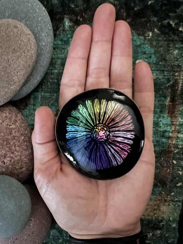 Acrylic Hand Painted Rainbow Flower Rock gallery