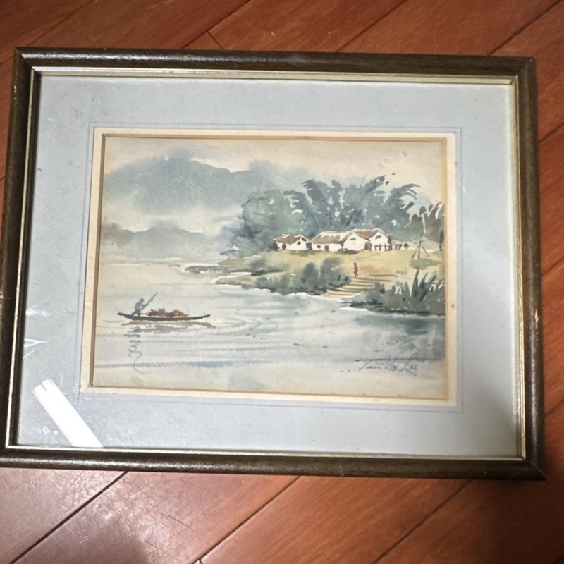 Tian Wan Lee Signed Watercolor Painting Landscape River Framed, 1991, 15x11in