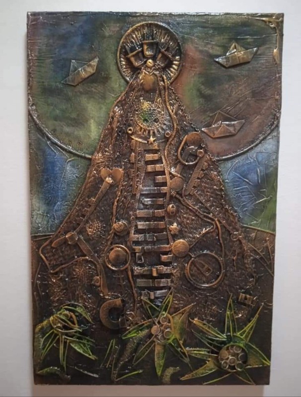 Collage /madera by Miguel Morales cuban art 60x40cm T: El Derecho De Soñar